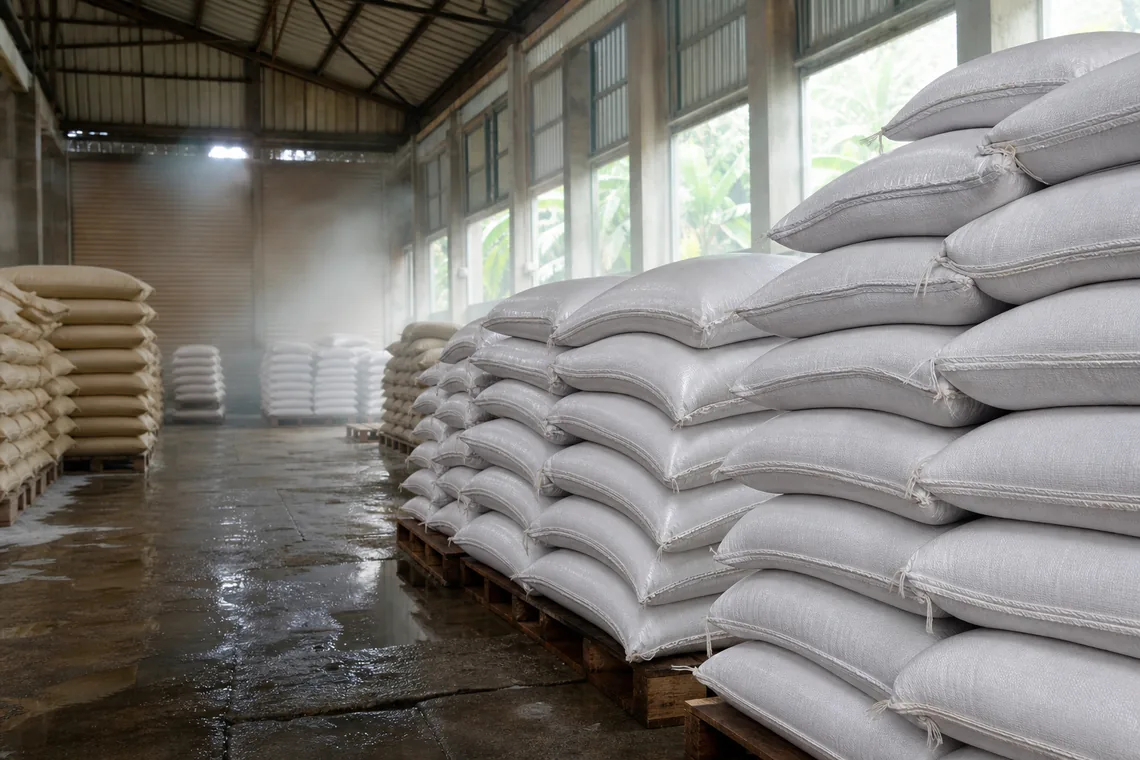Humidity in grain packaging warehouse