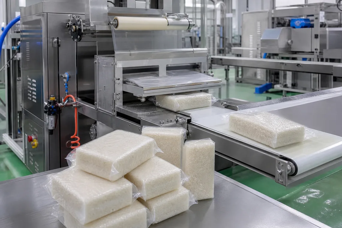 Vacuum packaging machine for rice and grains