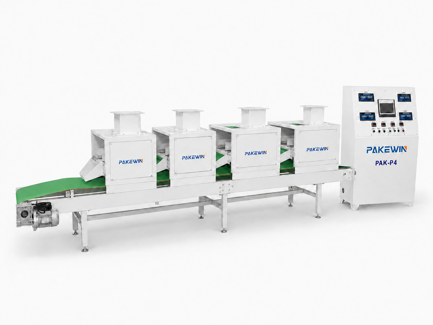 PAKEWIN PAK-P4 four-component belt-weighing rice blending machine in RAL 9002 finish